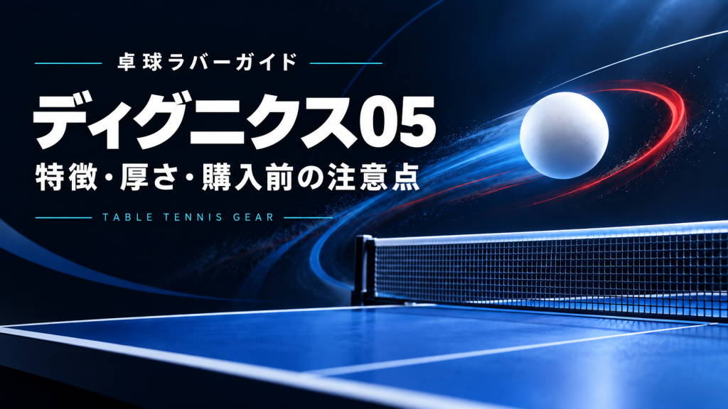 ディグニクス05の特徴と選び方。卓球台とボールのイラストを背景にしたアイキャッチ画像