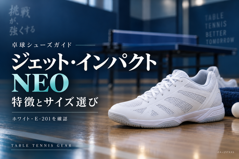ジェット・インパクトNEOの特徴とサイズ選びを紹介するイメージイラスト。実商品の写真ではありません。